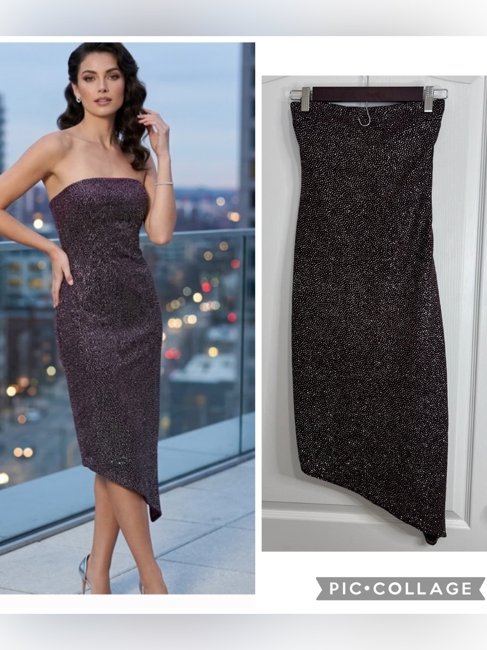 Jessica McClintock Strapless Sparkle Dress in Deep brown size 2